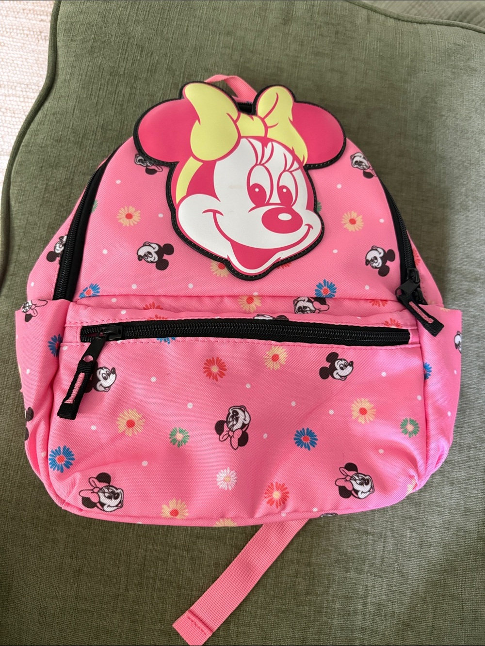 Old Navy Pink Minnie Mouse Floral Kids Backpack with Yellow Bow